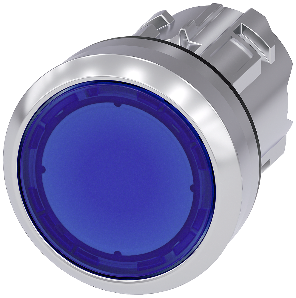 Illuminated pushbutton, 22 mm, round, metallic, glossy, blue, button