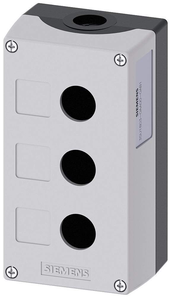 Caja para aparatos de mando, 22 mm, redonda, plástico, gris, 3 puntos de mando