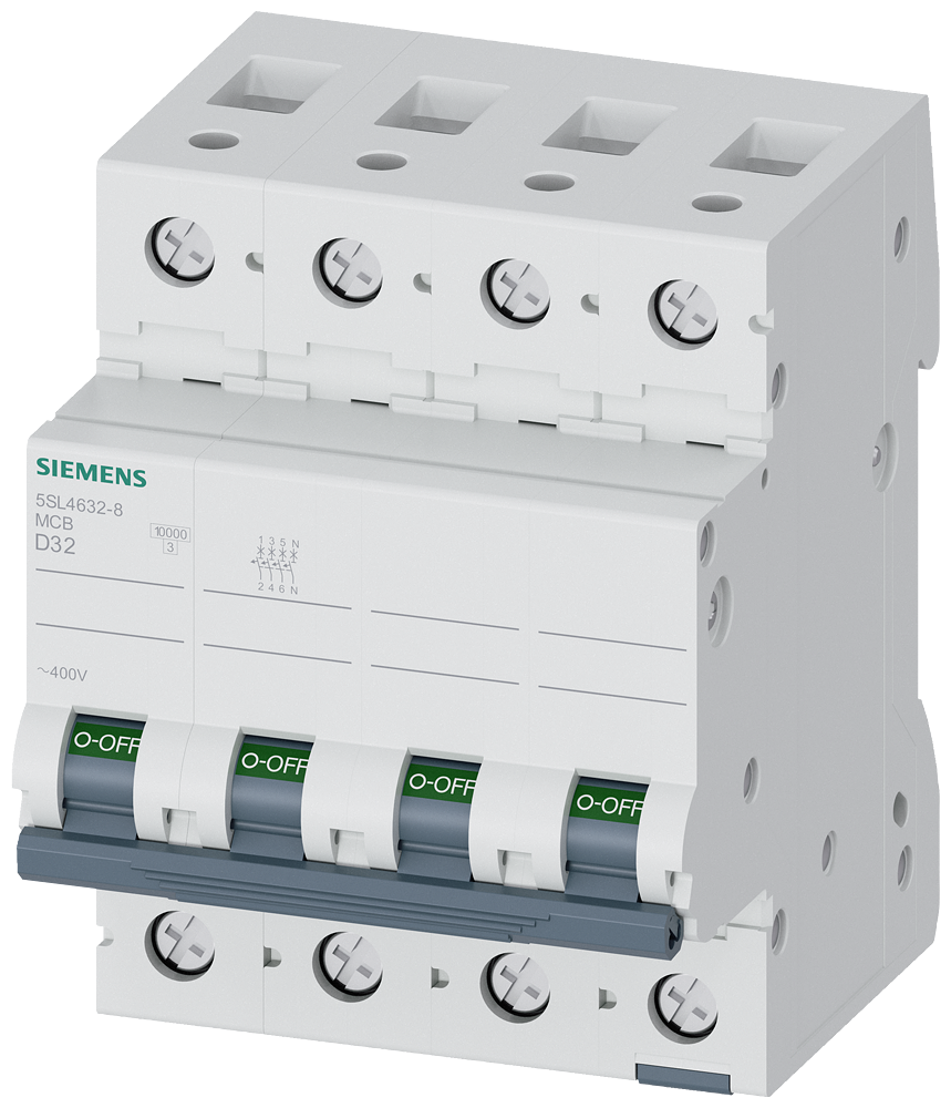Automático magnetotérmico 400 V 10 kA, 3+N polos, D, 32 A