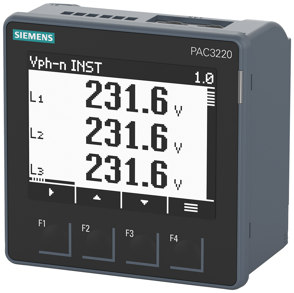 Sentron Power Monitoring PAC3220, front mounting, 690/400 V, 5 A, 100-250 V AC/DC, Modbus TCP